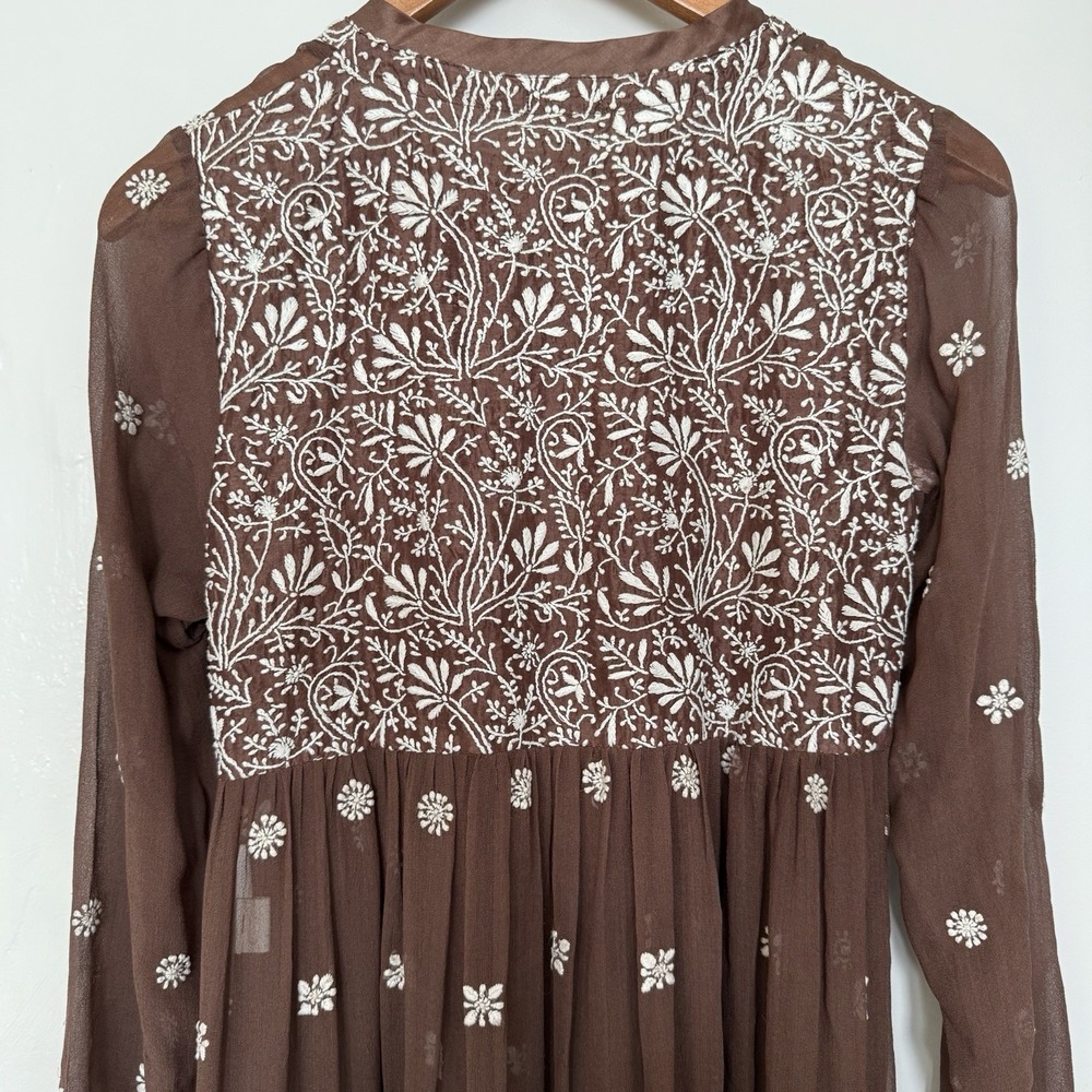 Joshi Women's Cover Up Kimono 2 Silk Embroidered Sheer Boho Peasant Fairy Kaftan - Picture 9 of 12
